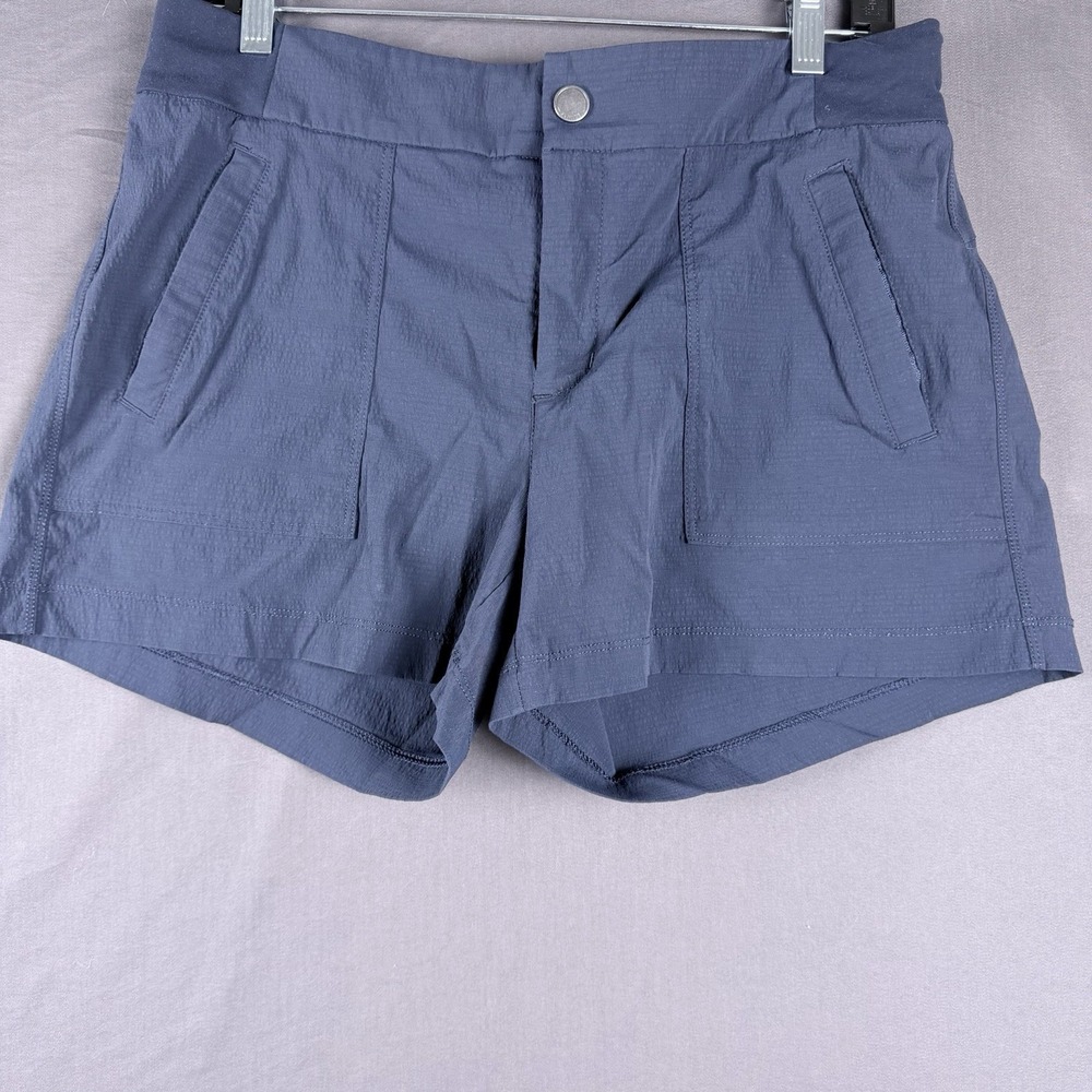 Athleta Blue Athletic Shorts Women's Nylon Spandex Zip Pockets Stretch Size 8